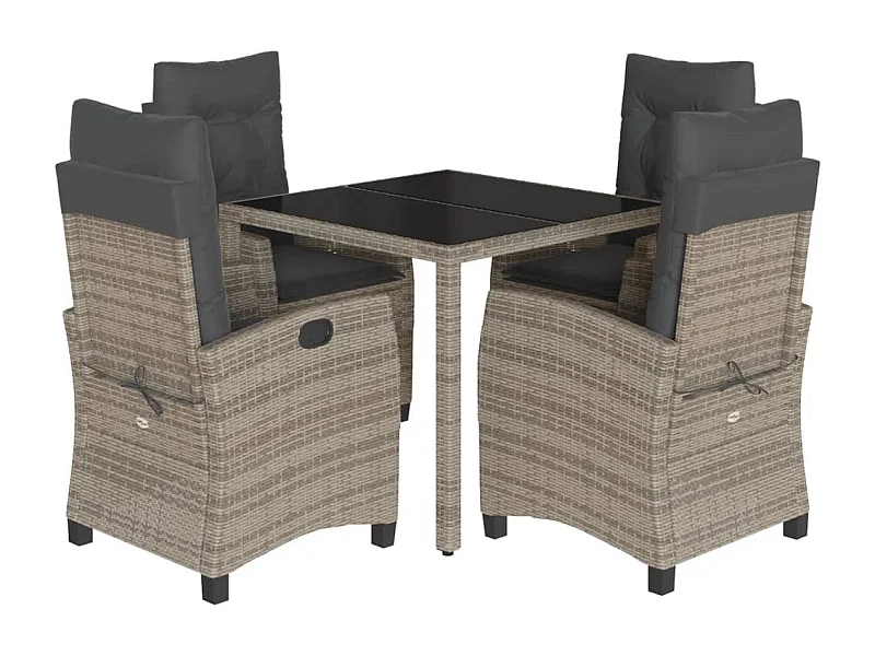 Odile  Ensemble à manger de jardin 5 pcs coussins gris résine tressée