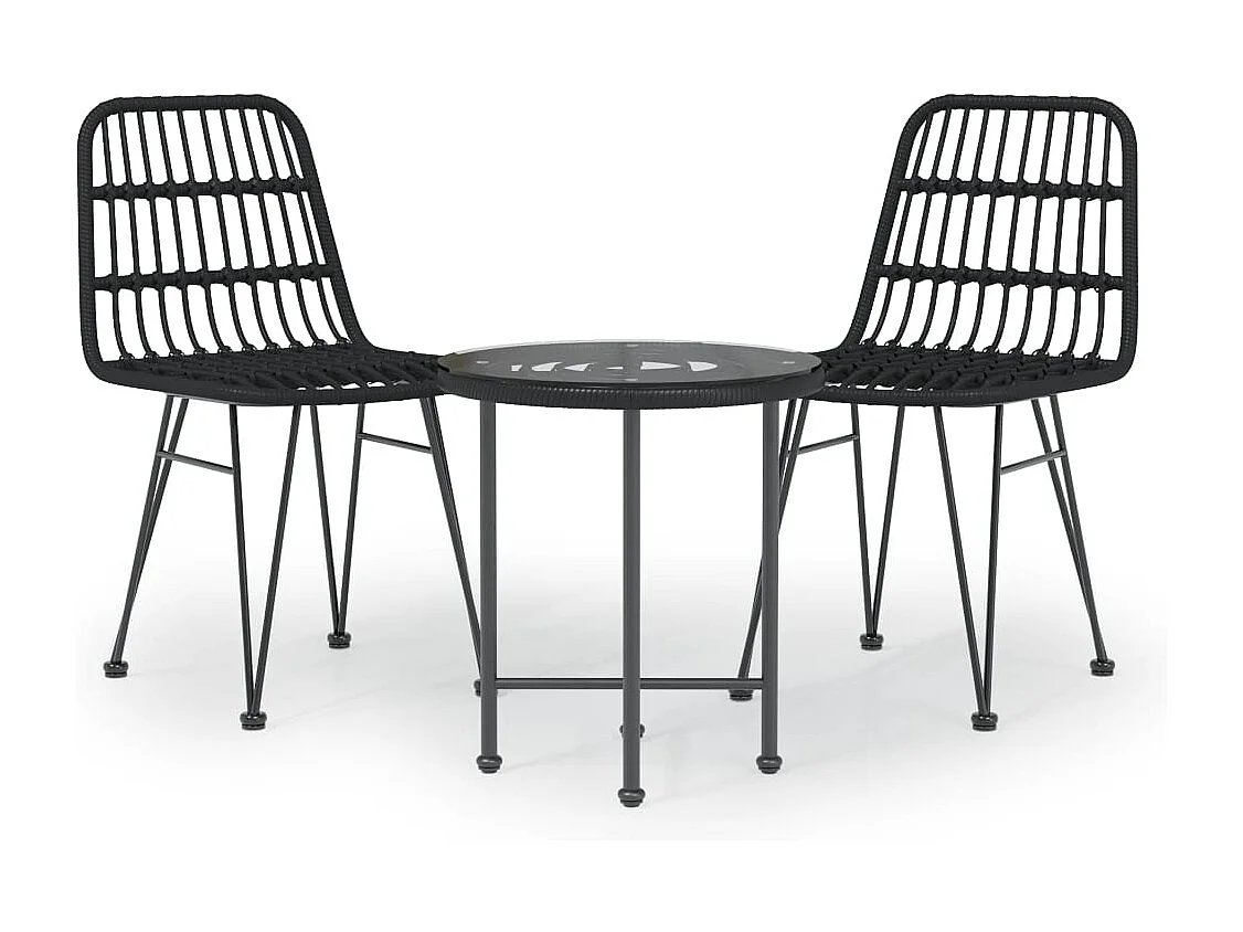 Sophie-Annick  Ensemble à manger de jardin 3 pcs Noir Résine tressée