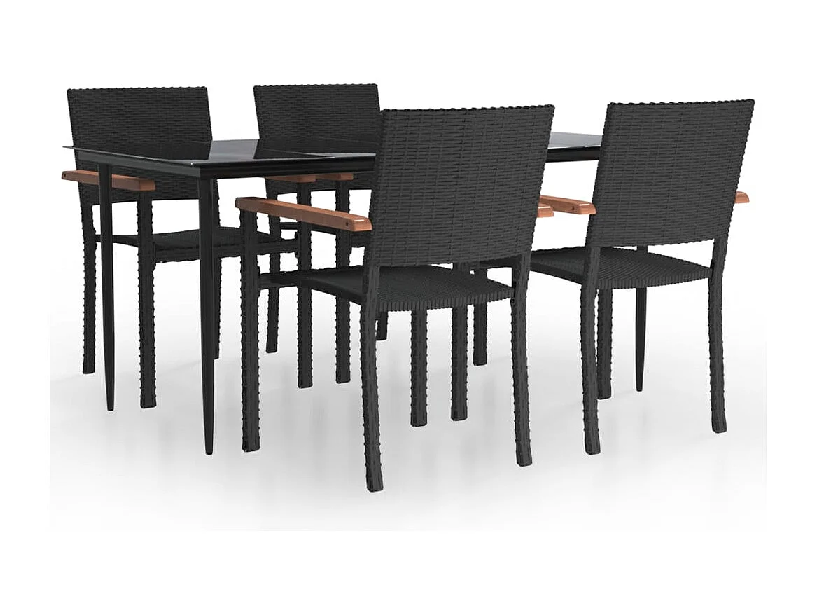 Prolenta Premium -  Ensemble à manger de jardin 5 pcs Noir Résine tressée