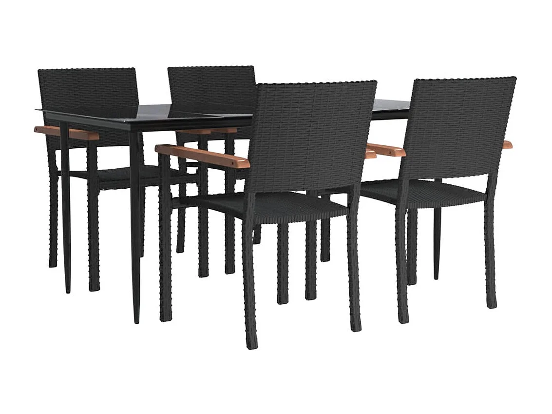 Timberwood Park  Ensemble à manger de jardin 5 pcs Noir Résine tressée