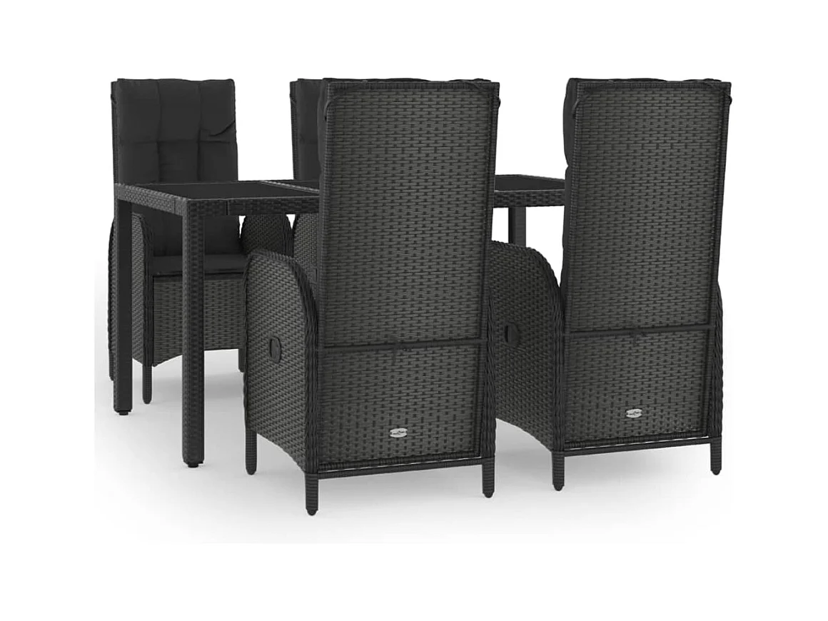 Cisternino  Ensemble à manger de jardin coussins 5pcs Noir Résine tressée