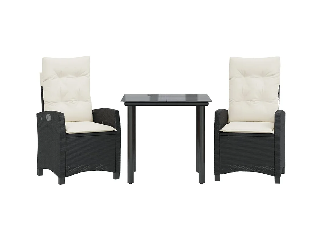 Léonard  Ensemble à manger de jardin avec coussins 3 pcs Noir