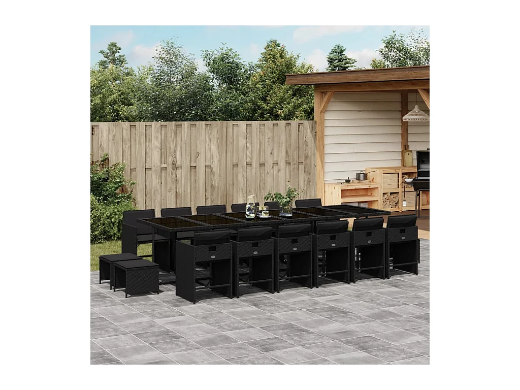 Zenn  Ensemble à manger de jardin 17 pcs coussins noir résine tressée