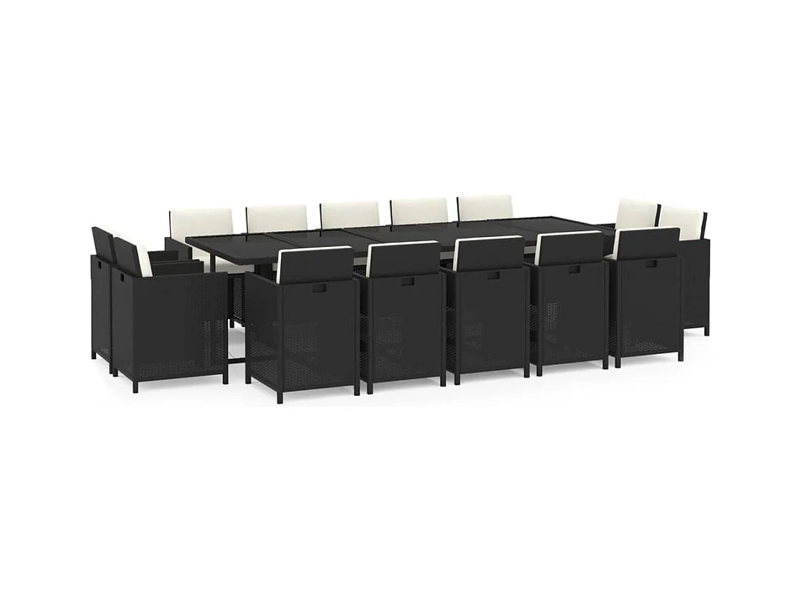 Niek  Ensemble à manger de jardin coussins 15 pcs Résine tressée Noir