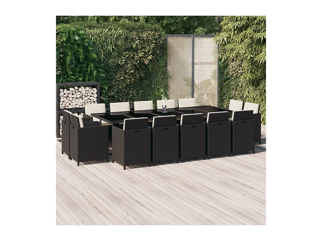 Niek  Ensemble à manger de jardin coussins 15 pcs Résine tressée Noir