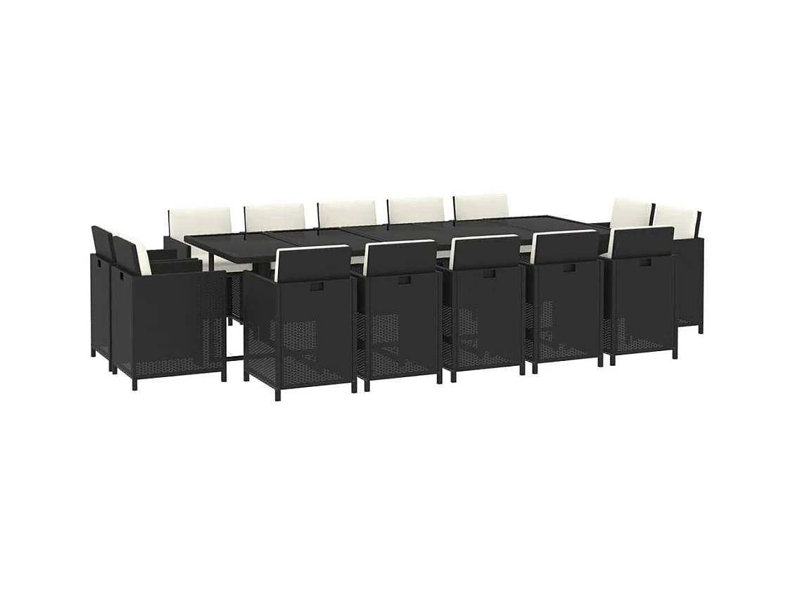 Niek  Ensemble à manger de jardin coussins 15 pcs Résine tressée Noir