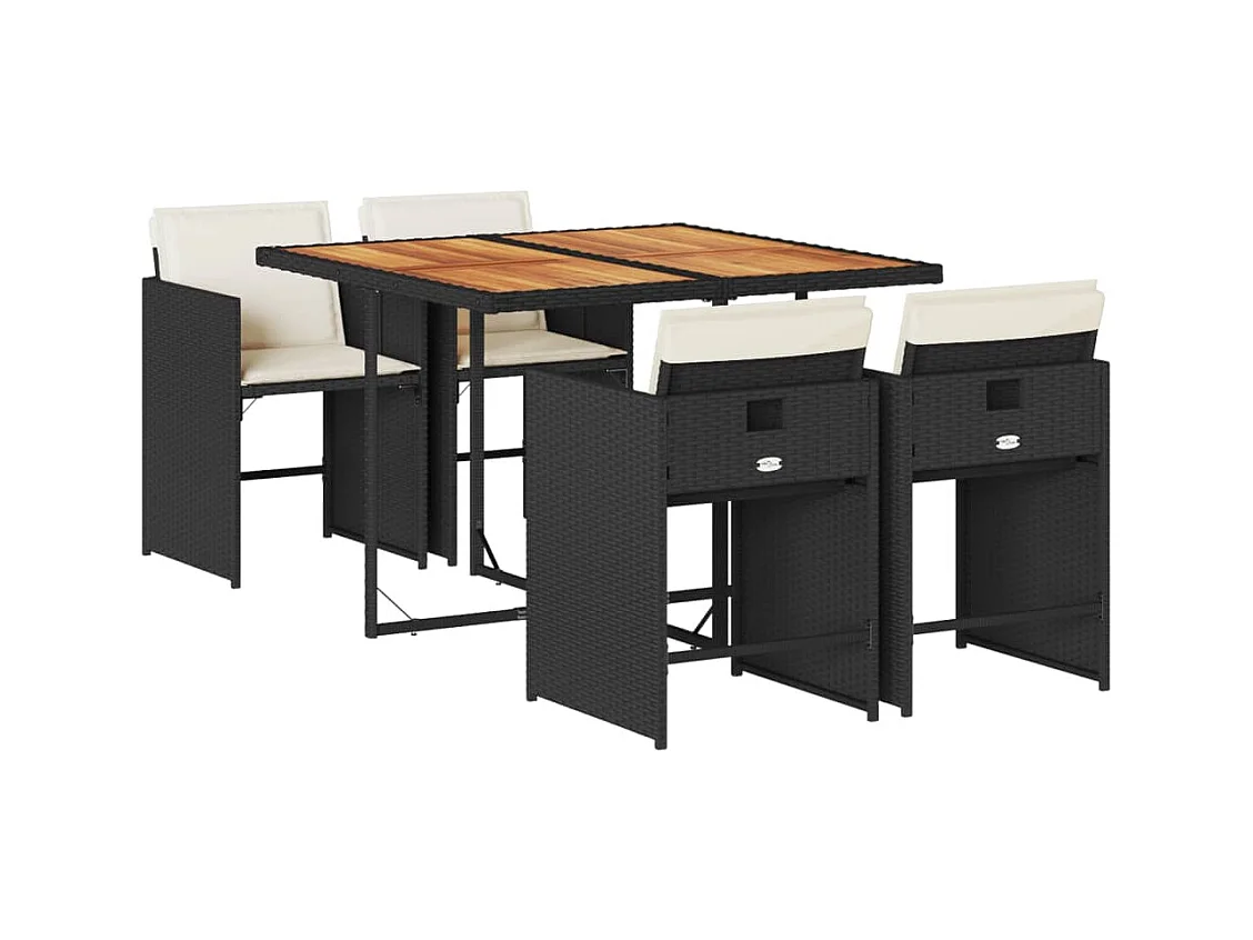 Zele  Ensemble à manger de jardin coussins 5pcs Noir Résine tressée