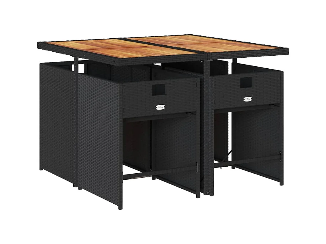 Zele  Ensemble à manger de jardin coussins 5pcs Noir Résine tressée