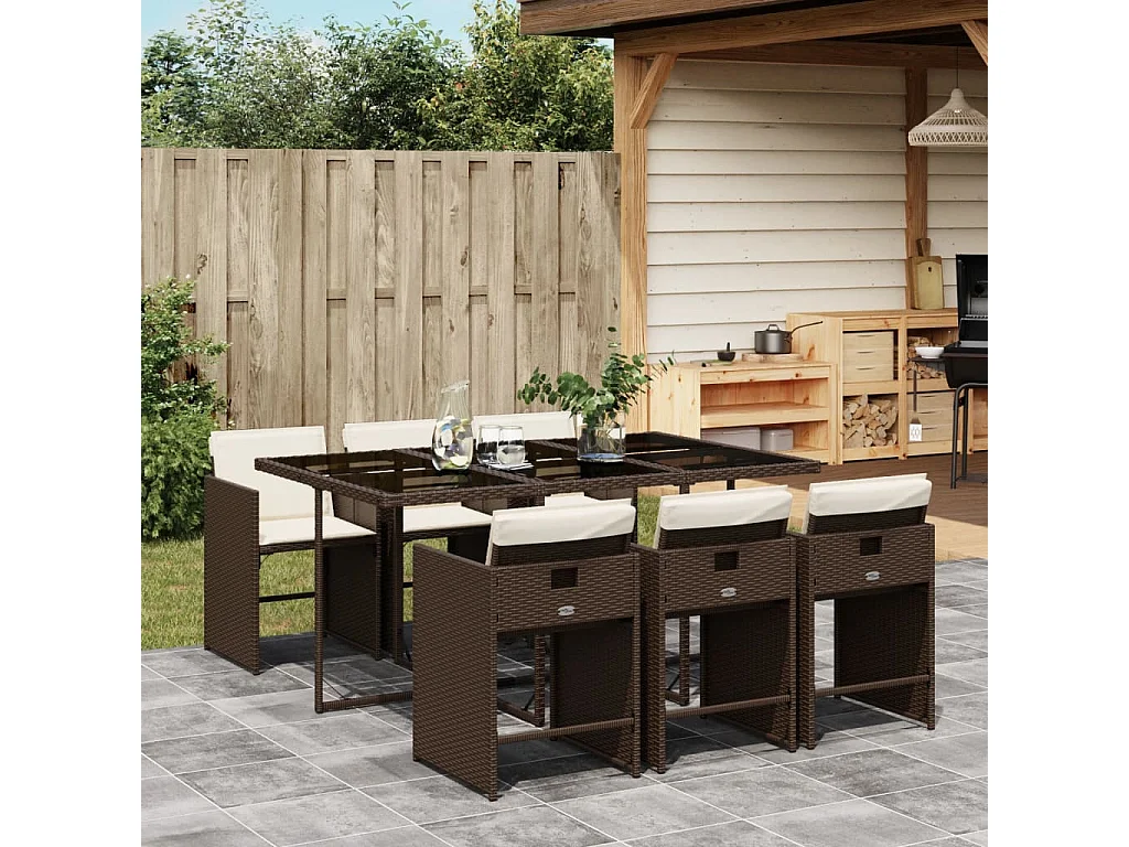 Heeswijk-Dinther  Set comedor de jardín 7 pzas con cojines ratán sintético marrón