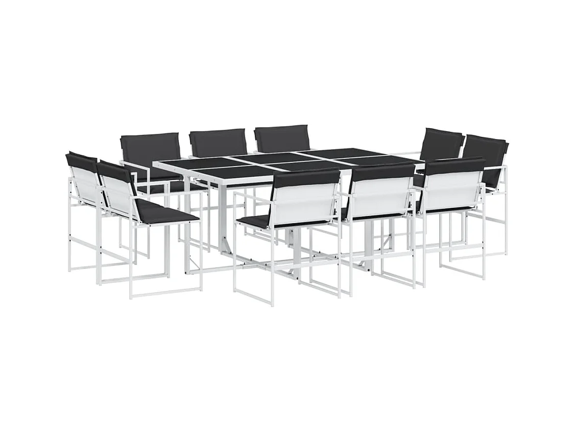Williamstown  Ensemble à manger de jardin avec coussins 11pcs blanc textilène