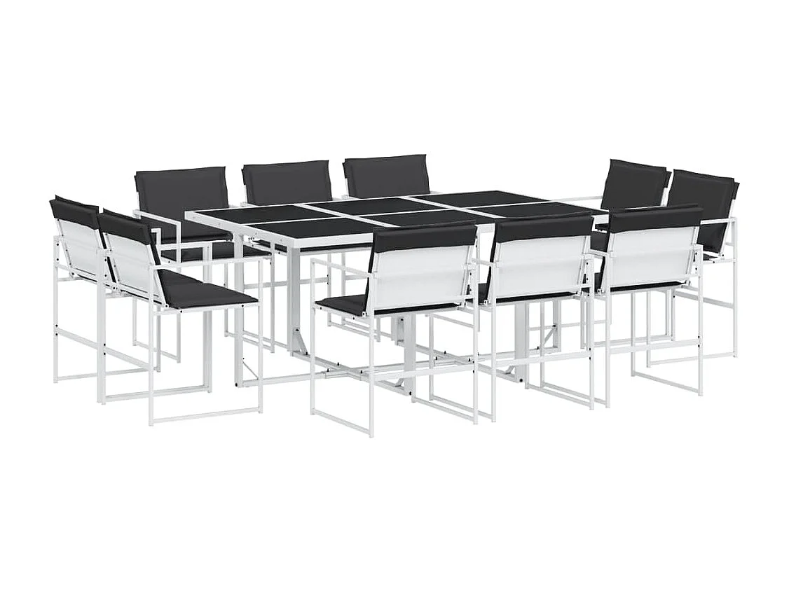 Williamstown  Ensemble à manger de jardin avec coussins 11pcs blanc textilène