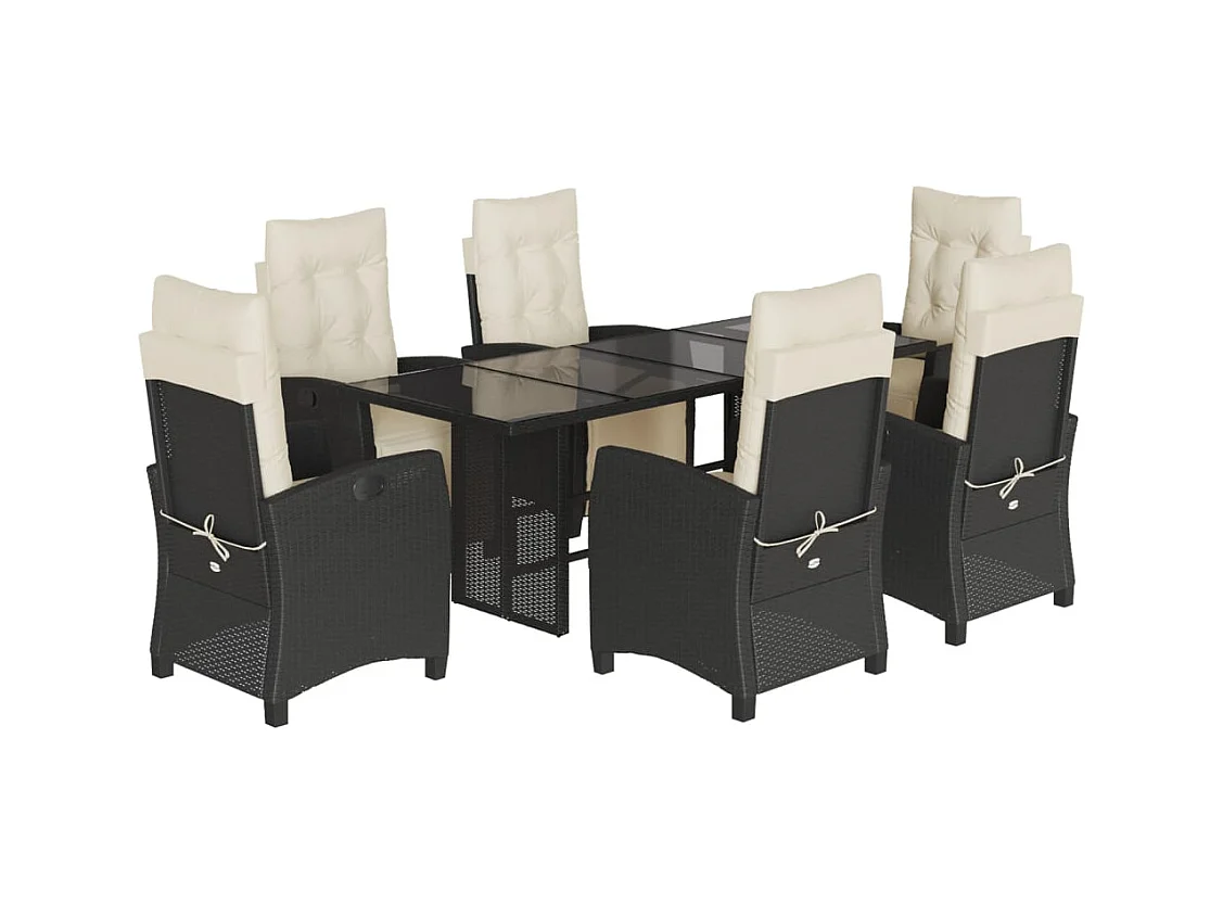 Igmar  Ensemble à manger de jardin coussins 7pcs Noir Résine tressée