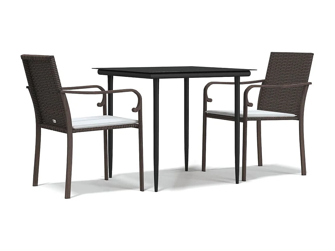 Tholen  Ensemble à manger de jardin 3 pcs coussins résine tressée acier