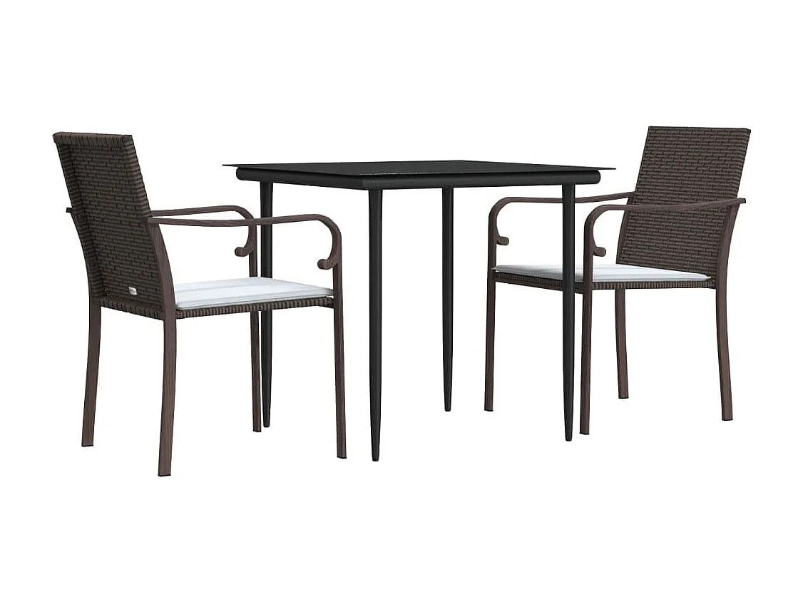 Tholen  Ensemble à manger de jardin 3 pcs coussins résine tressée acier