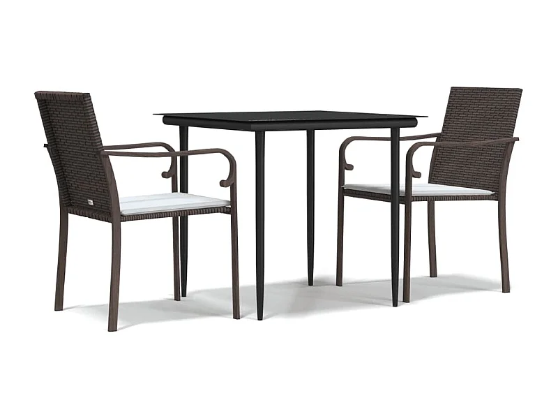 Tholen  Ensemble à manger de jardin 3 pcs coussins résine tressée acier