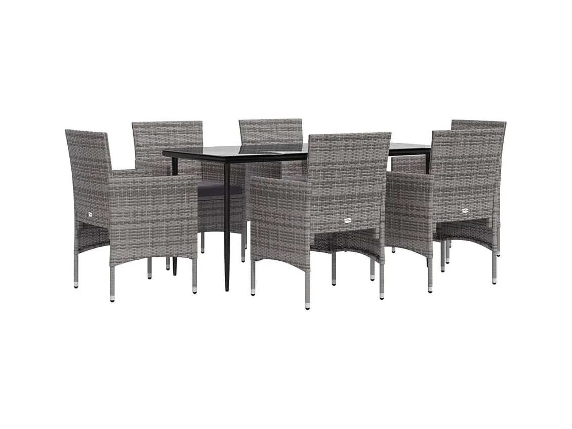 Cesarino  Ensemble à manger de jardin coussins 7pcs Gris et noir