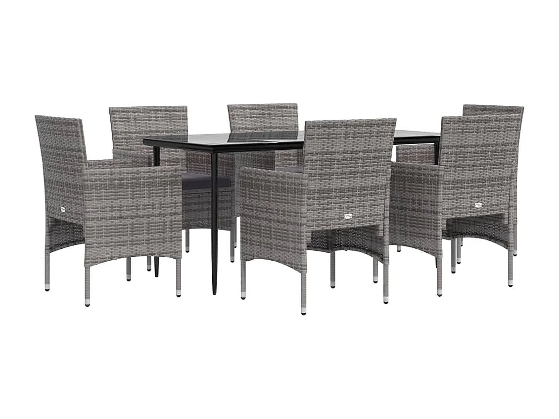 Cesarino  Juego de comedor de jardín 7 piezas con cojines gris y negro