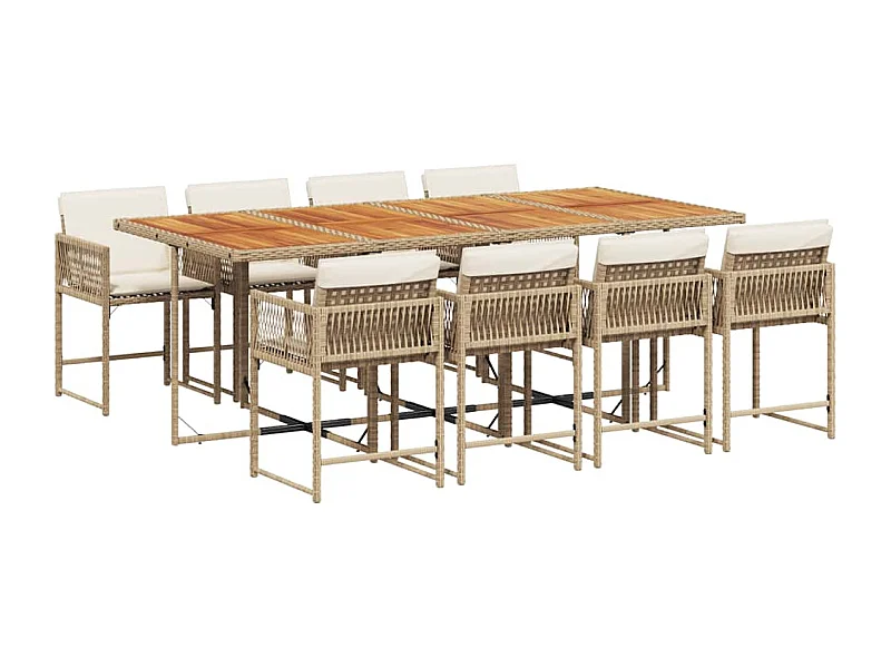 Sharif  9-delige Tuinset met kussens poly rattan beige