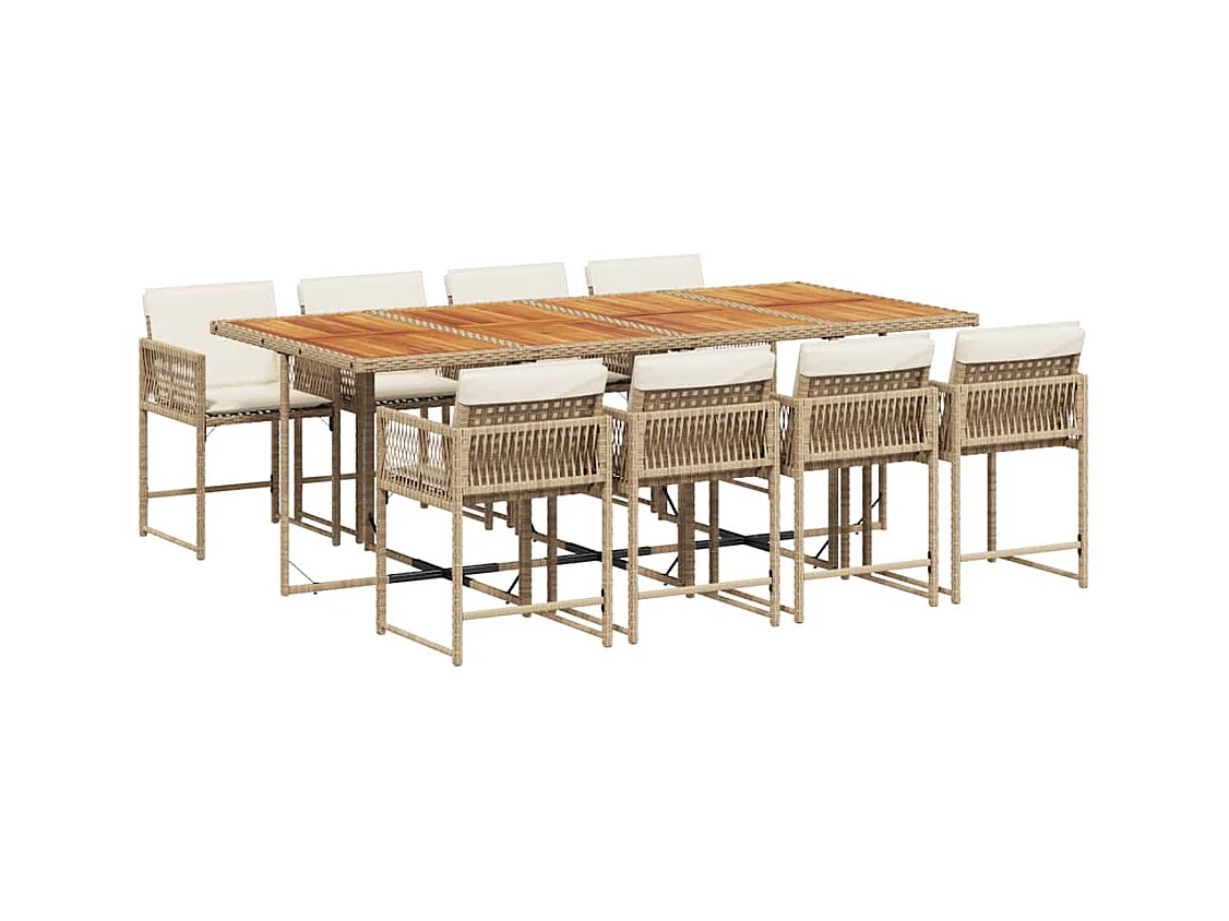 Sharif  9-delige Tuinset met kussens poly rattan beige