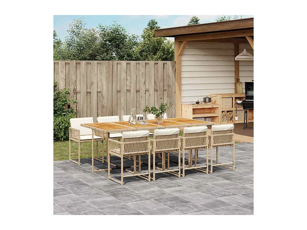 Sharif  9-delige Tuinset met kussens poly rattan beige