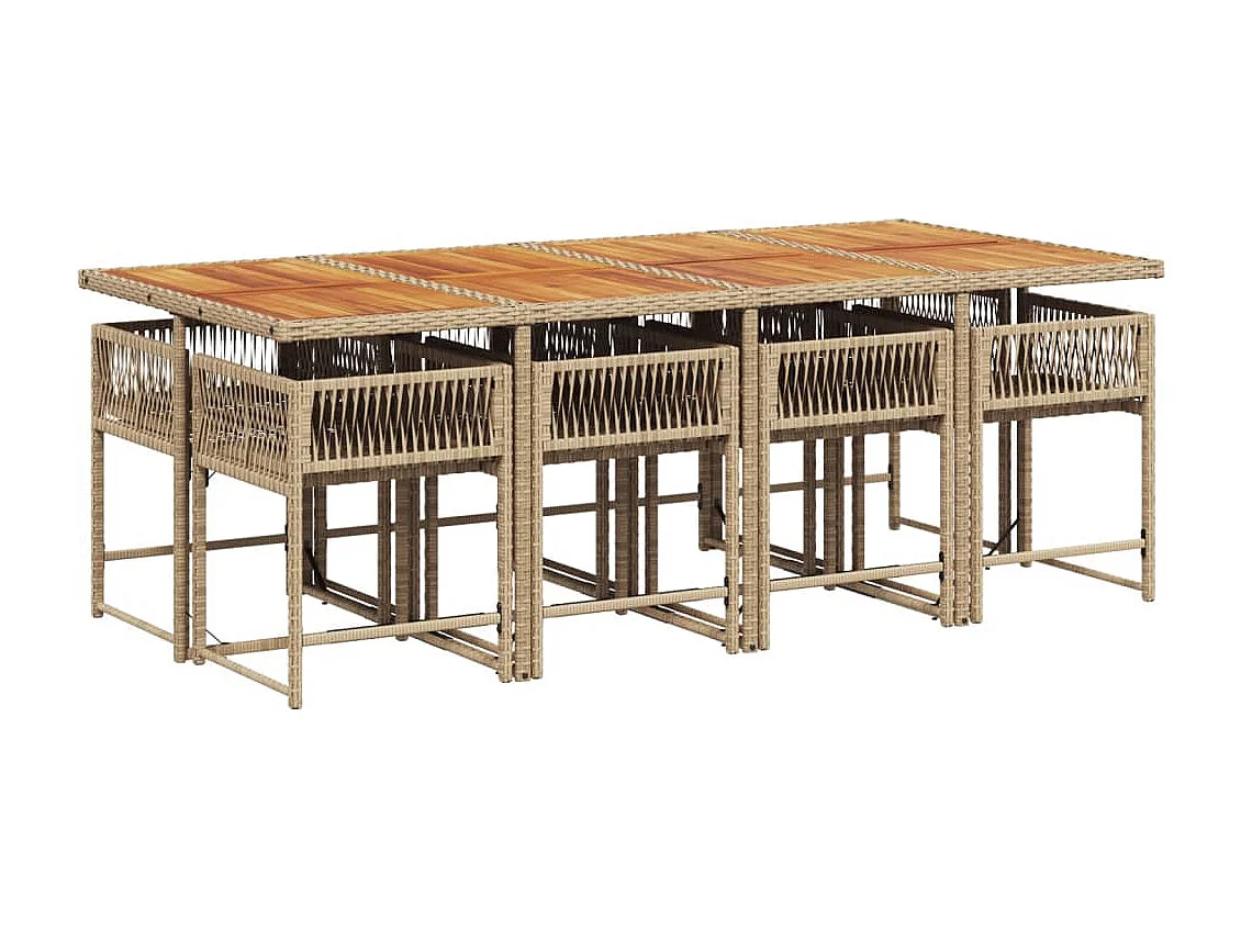 Sharif  Ensemble à manger de jardin et coussins 9 pcs beige Poly rotin