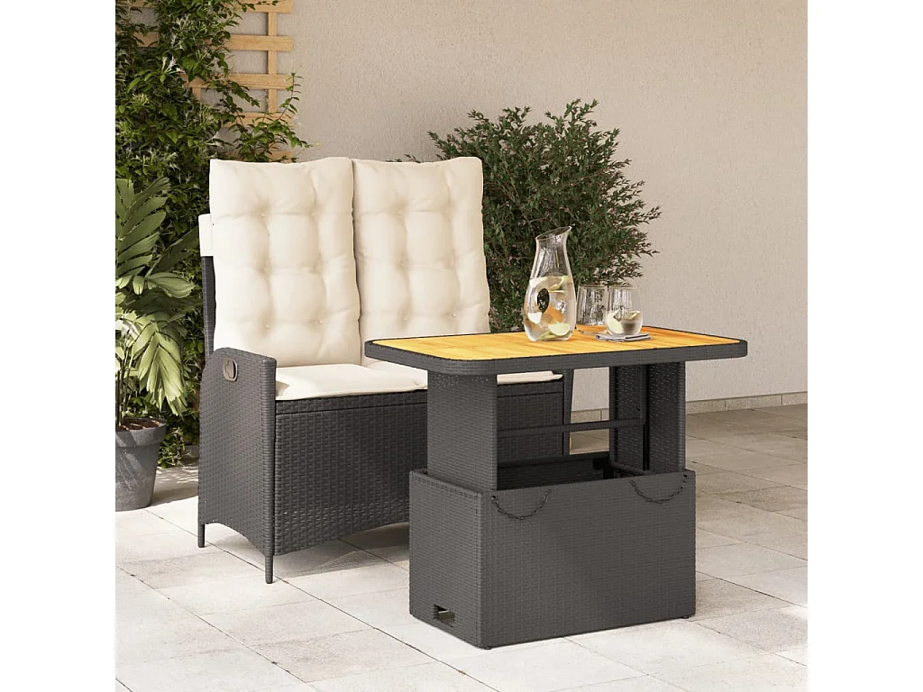 Marius  Ensemble à manger de jardin coussins 2pcs noir résine tressée