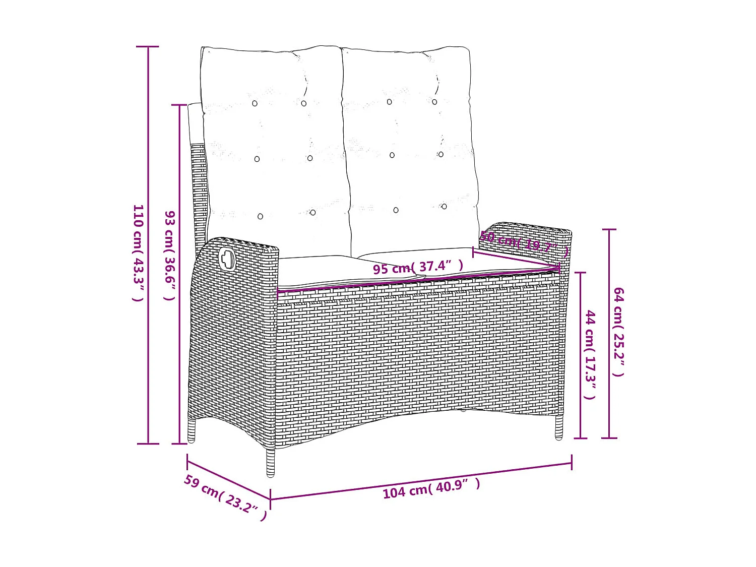 Marius  Ensemble à manger de jardin coussins 2pcs noir résine tressée