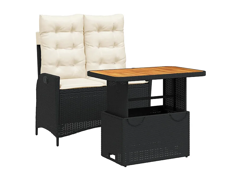 Marius  Set comedor de jardín 2 pzas con cojines ratán sintético negro