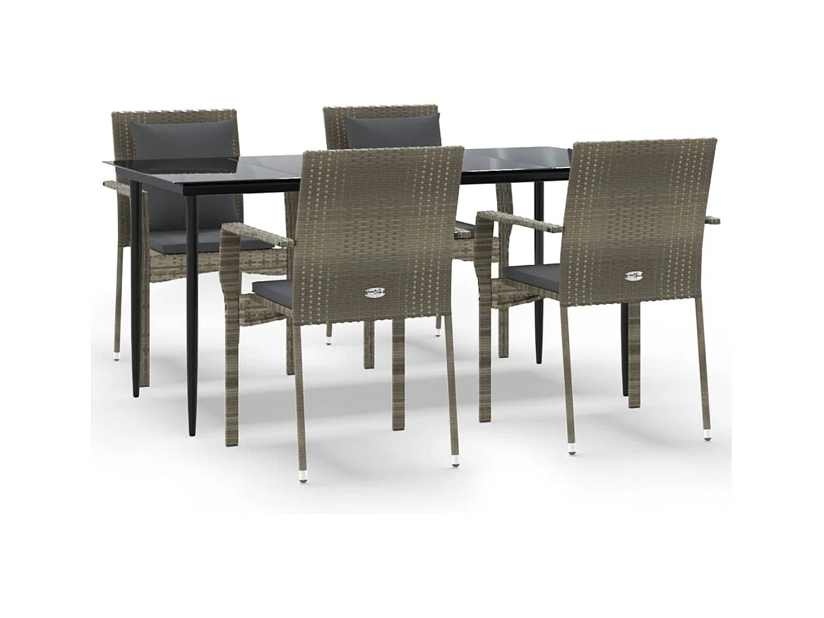 Chelan  Ensemble à manger de jardin coussins 5 pcs noir et gris