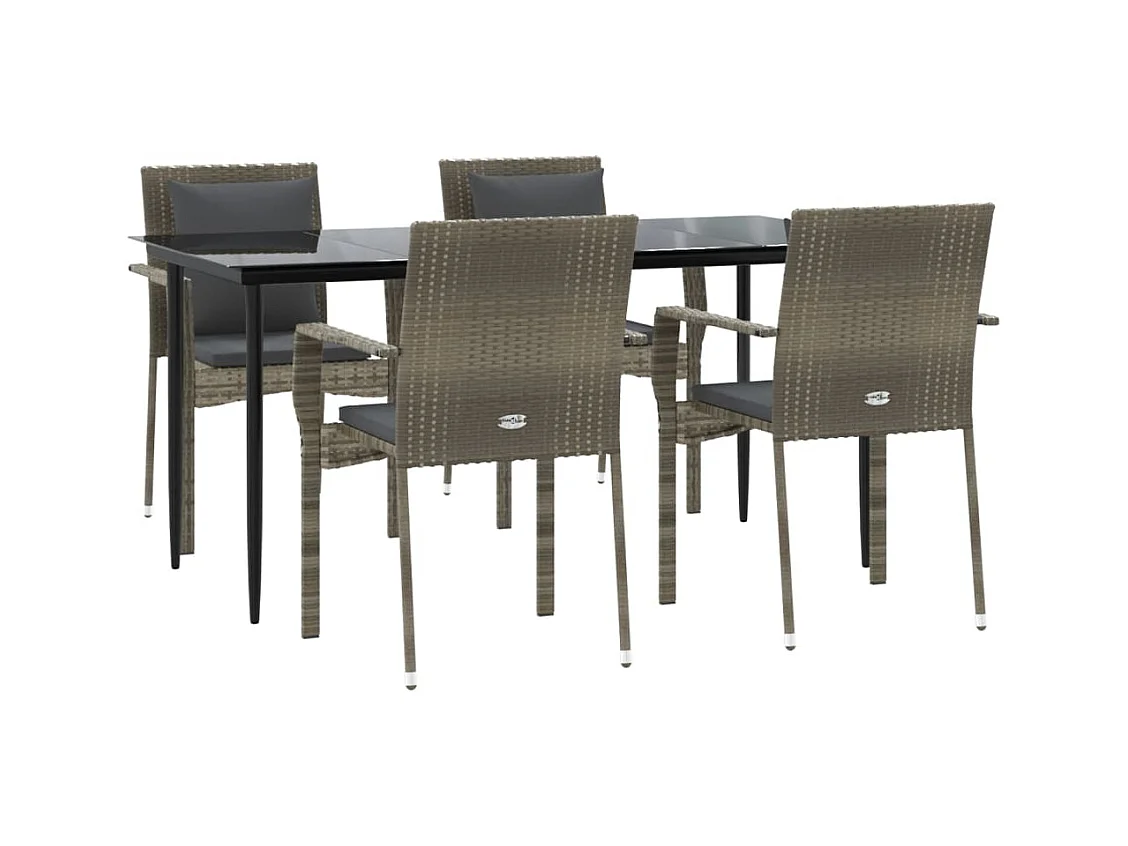 Chelan  Ensemble à manger de jardin coussins 5 pcs noir et gris