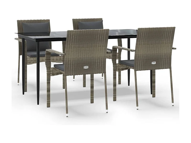 Chelan  5-delige Tuinset met kussens poly rattan zwart en grijs