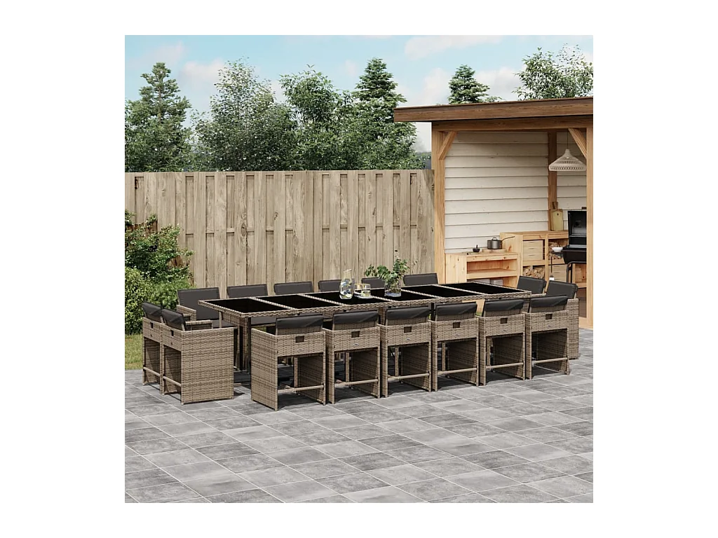 An Daingean  Ensemble à manger de jardin 17 pcs et coussins résine tressée