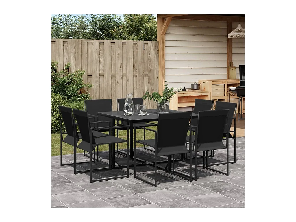 Idalou  Ensemble à manger de jardin 9 pcs noir textilène