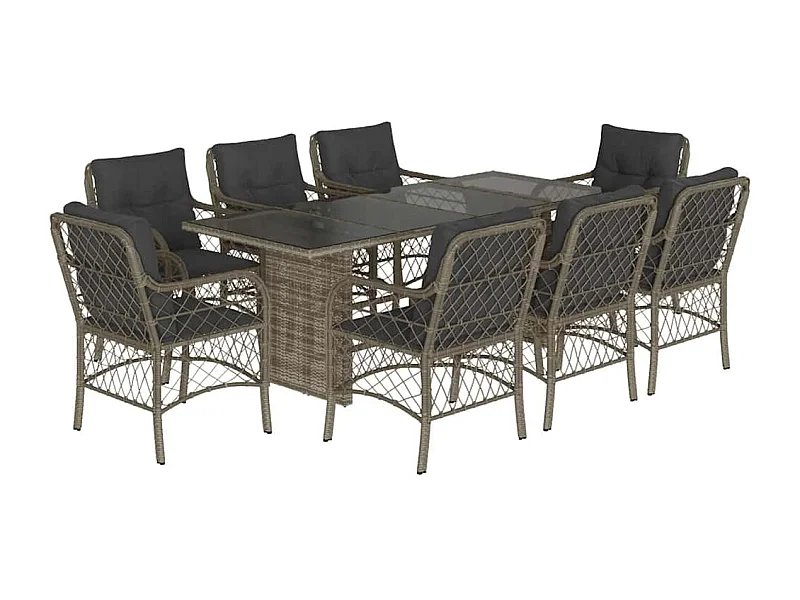 Fort Bragg  Set comedor jardín 9 pzas y cojines ratán sintético gris