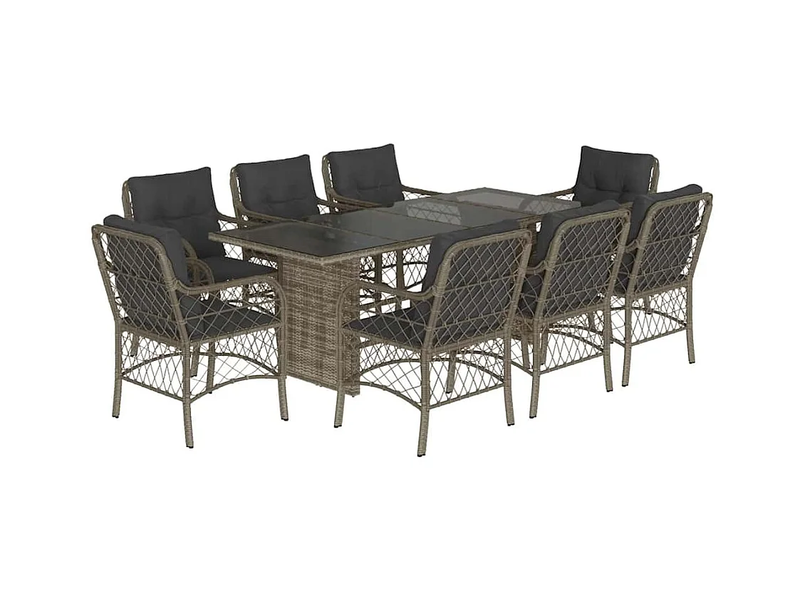 Fort Bragg  Ensemble à manger de jardin 9 pcs coussins gris résine tressée