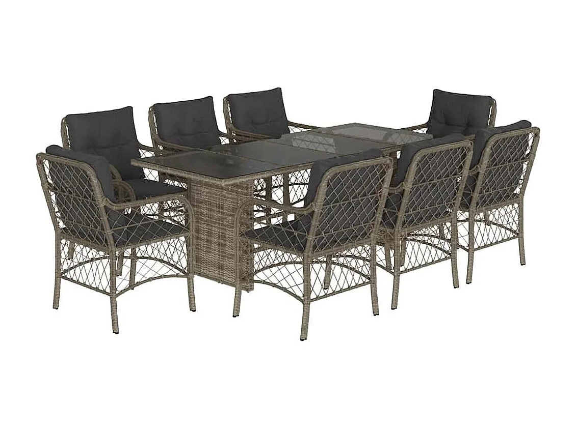 Fort Bragg  Set comedor jardín 9 pzas y cojines ratán sintético gris