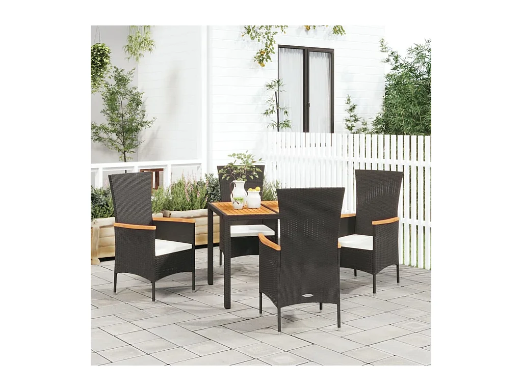 Ziriel  5-delige Tuinset met kussens poly rattan zwart