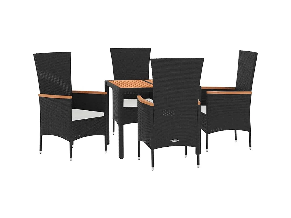 Ziriel  5-delige Tuinset met kussens poly rattan zwart