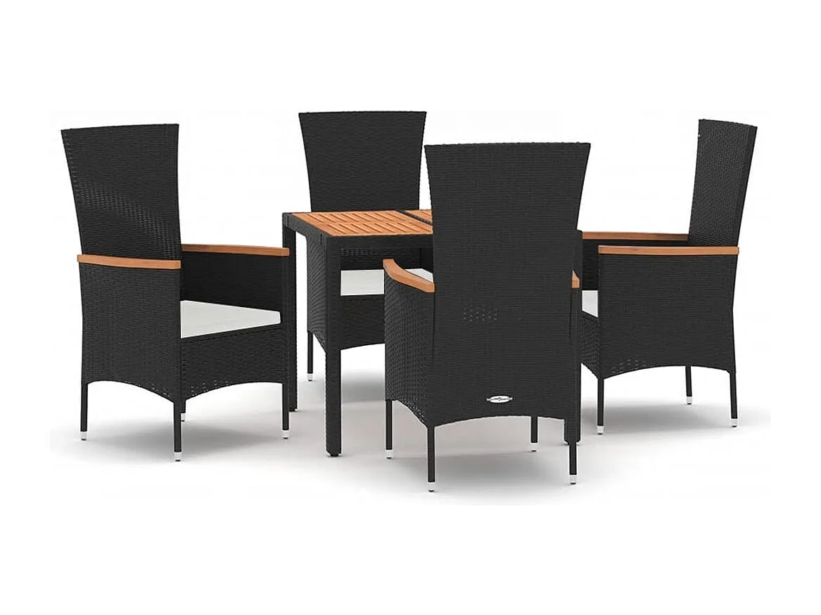 Ziriel  Set de muebles jardín 5 pzas con cojines ratán sintético negro