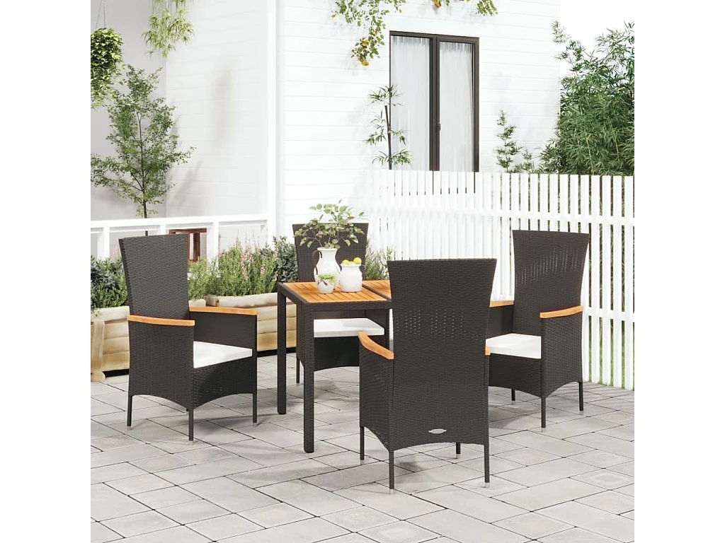 Ziriel  Set de muebles jardín 5 pzas con cojines ratán sintético negro