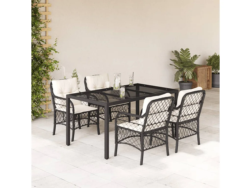 Harmelen  5-delige Tuinset met kussens poly rattan zwart