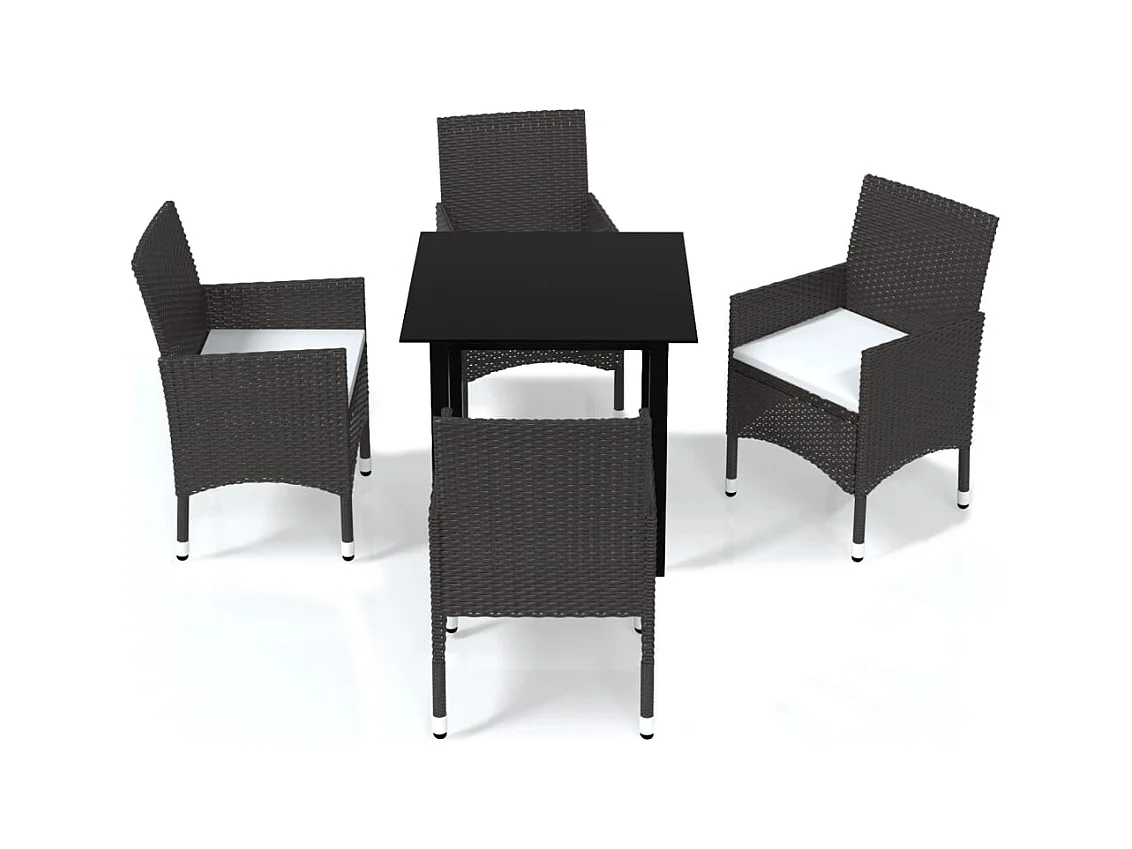 Wausau  Ensemble à manger de jardin et coussins 5 pcs Poly rotin Marron