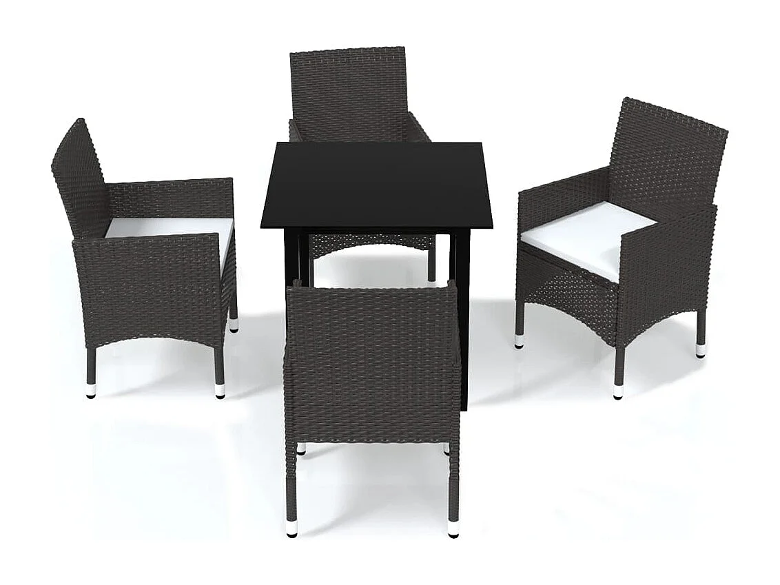 Wausau  Ensemble à manger de jardin et coussins 5 pcs Poly rotin Marron