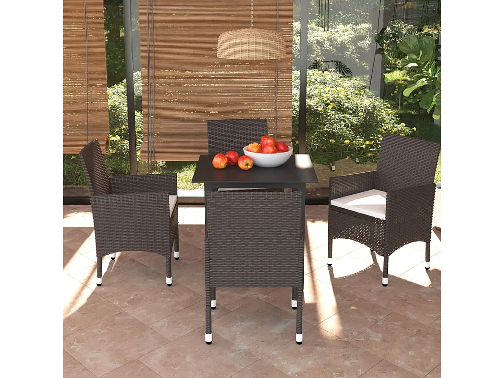 Wausau  Ensemble à manger de jardin et coussins 5 pcs Poly rotin Marron