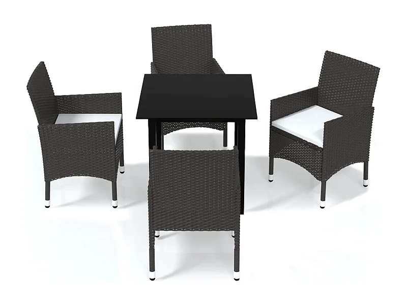 Wausau  Ensemble à manger de jardin et coussins 5 pcs Poly rotin Marron