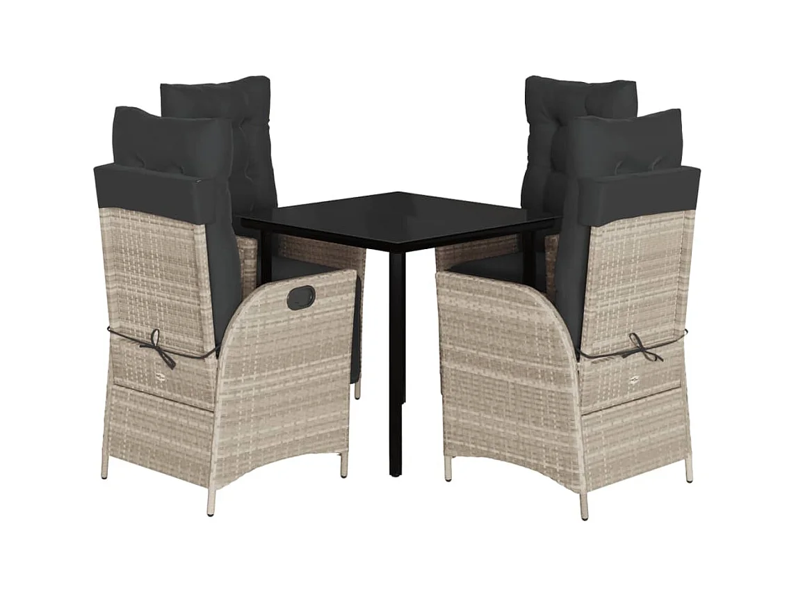 Garden Furniture -  Ensemble à manger de jardin et coussins 5 pcs gris clair rotin