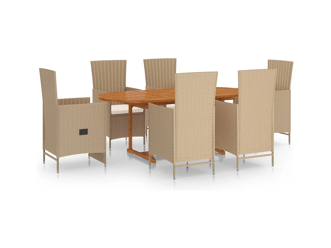 Wyllar  Ensemble à manger de jardin 7 pcs Résine tressée Beige