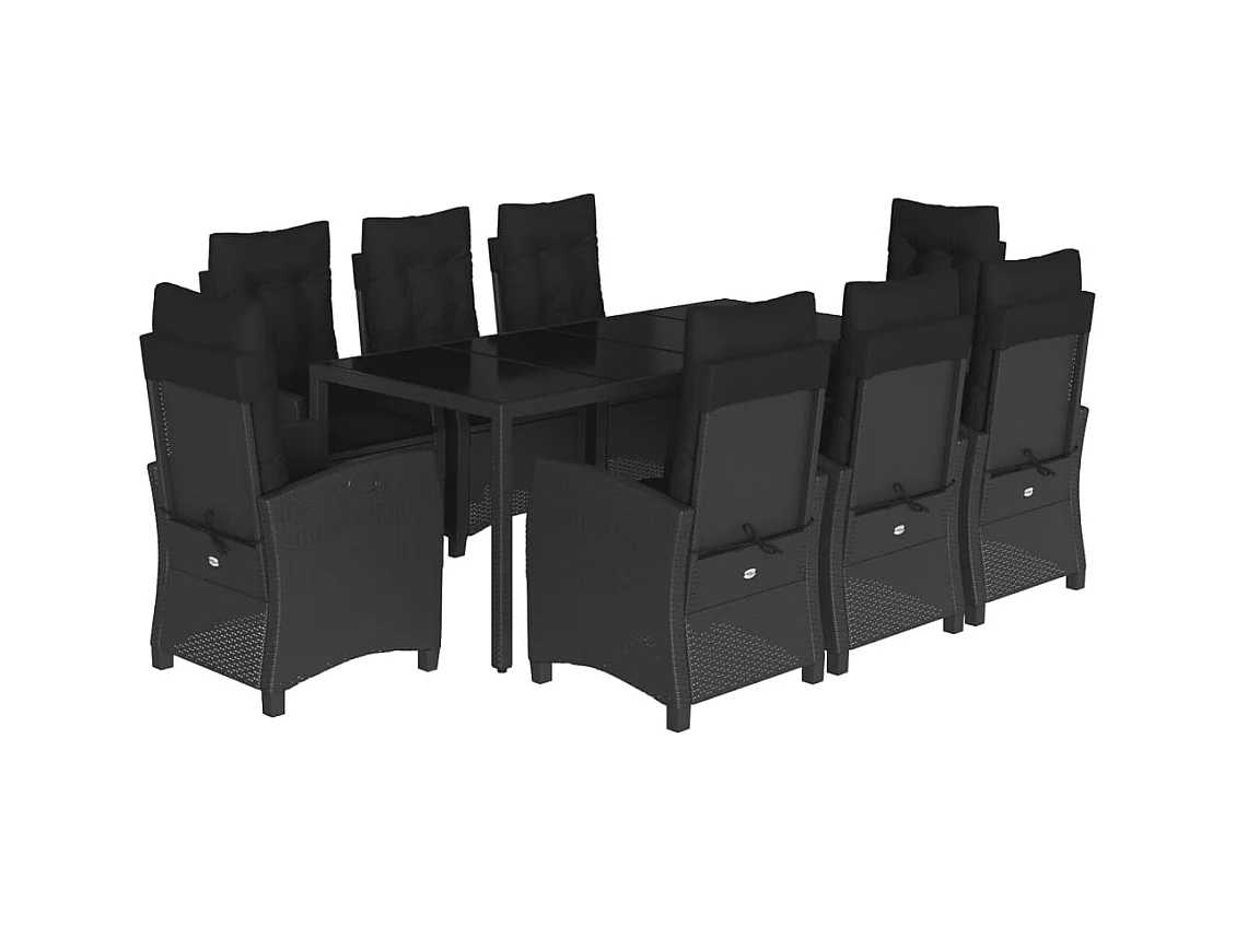 Jalnar  Ensemble à manger de jardin 9pcs coussins noir résine tressée