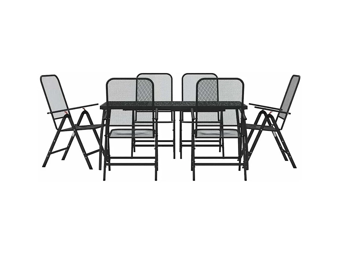 Jenneke  Ensemble à manger de jardin 7 pcs anthracite métal maille