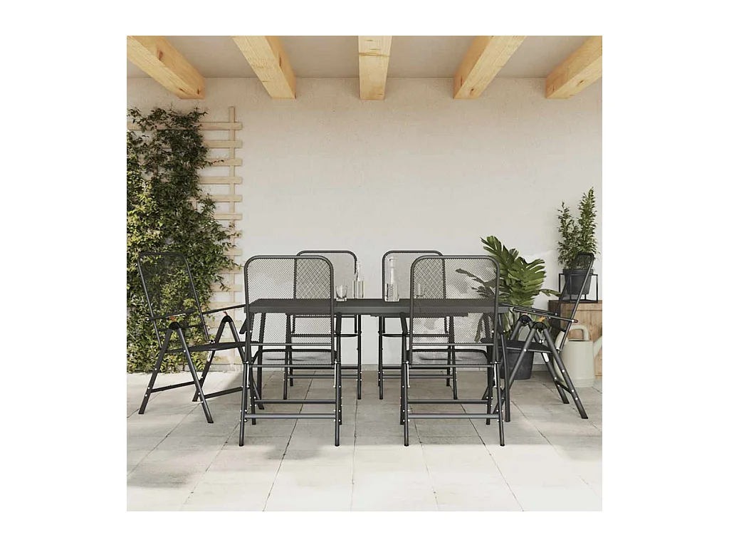 Jenneke  Ensemble à manger de jardin 7 pcs anthracite métal maille